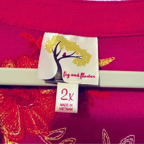 Fig And Flower Embroidered Floral V-neck Long Sleeves Semi Sheer Plus Size Top - Picture 2 of 9